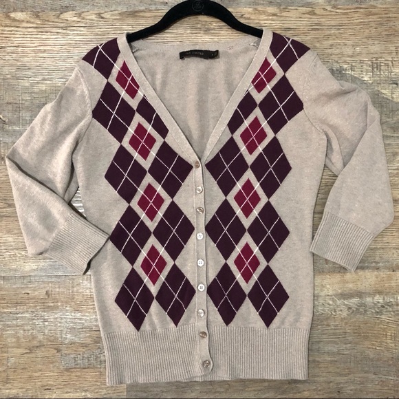 The Limited Sweaters - The Limited Argyle Cardigan - Medium